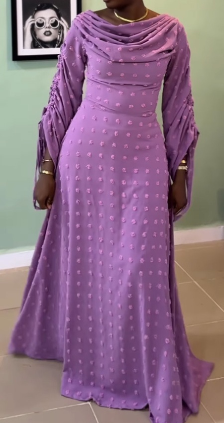 European style fold sleeve pinched waist elegant dress