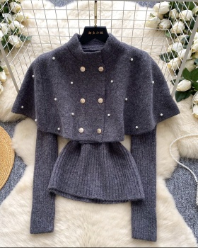 Double-breasted slim shawl beading cloak