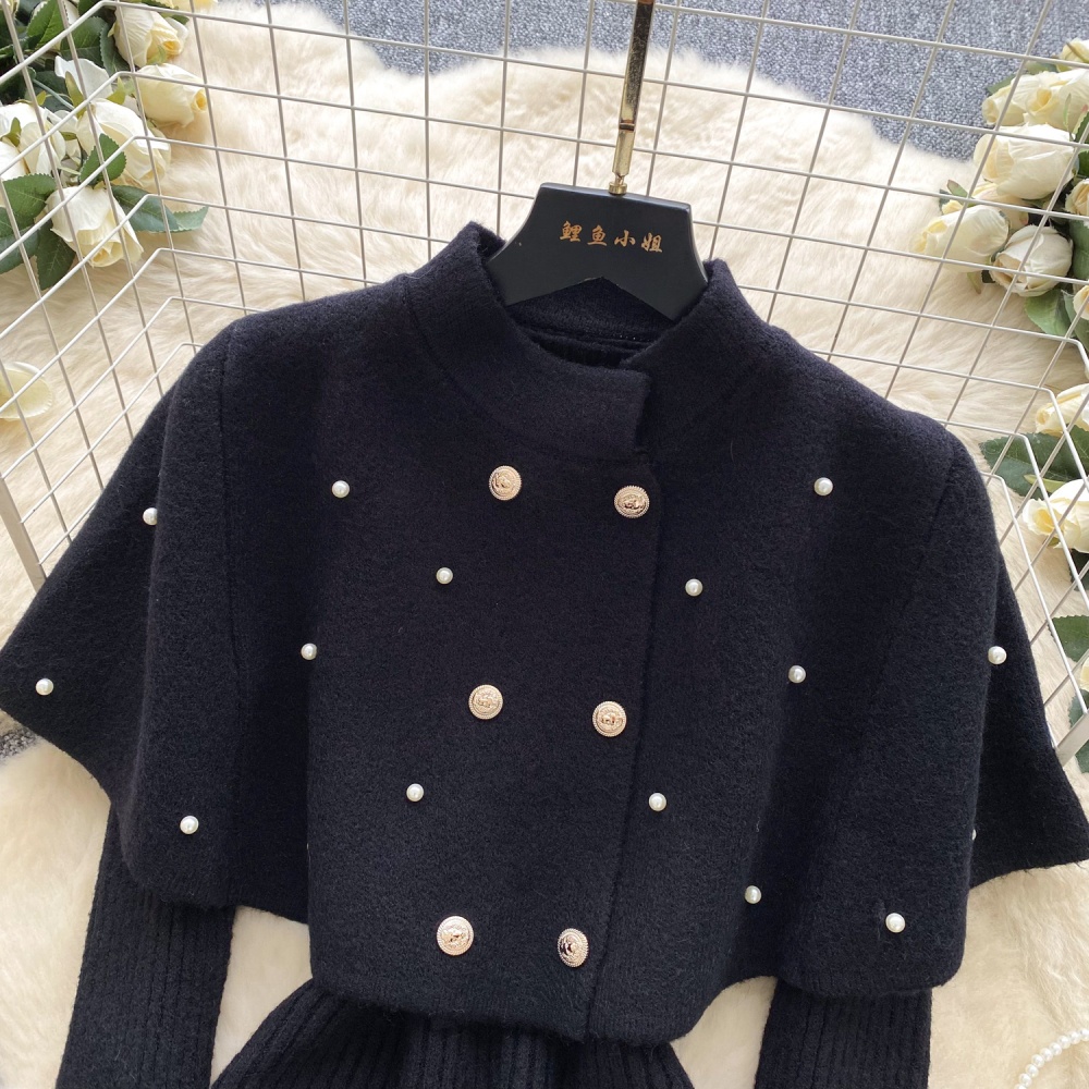 Double-breasted slim shawl beading cloak