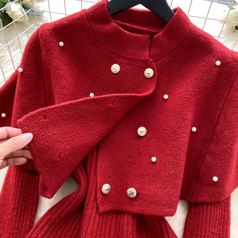 Double-breasted slim shawl beading cloak