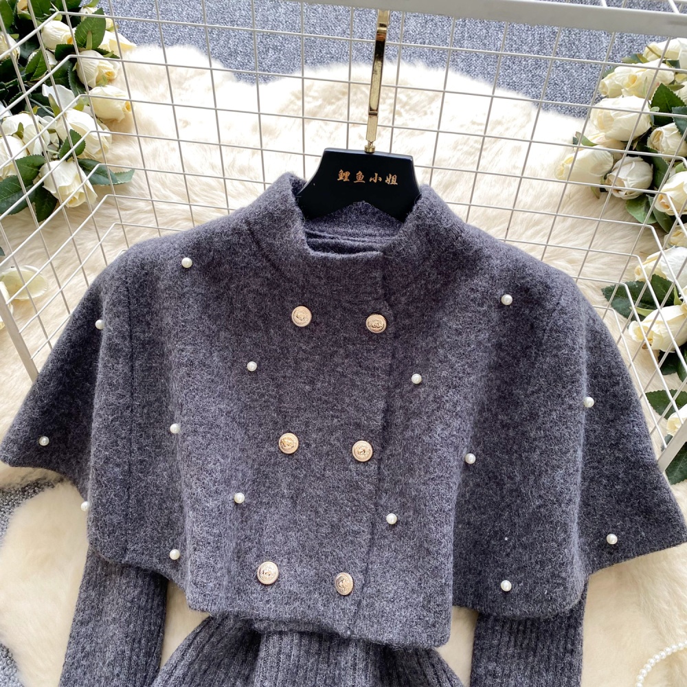 Double-breasted slim shawl beading cloak