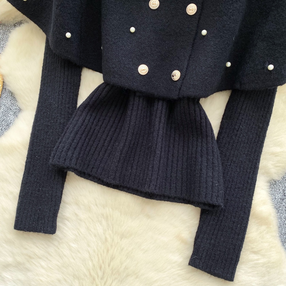 Double-breasted slim shawl beading cloak