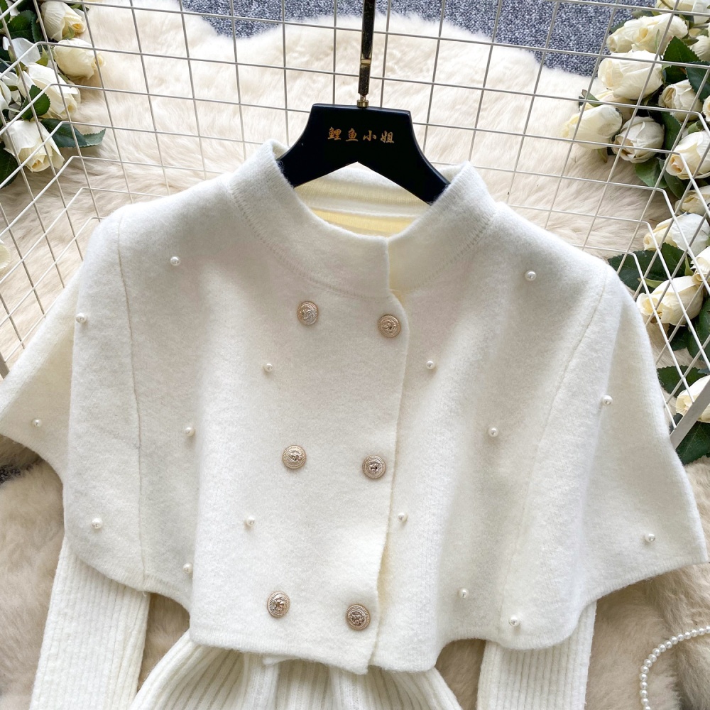 Double-breasted slim shawl beading cloak