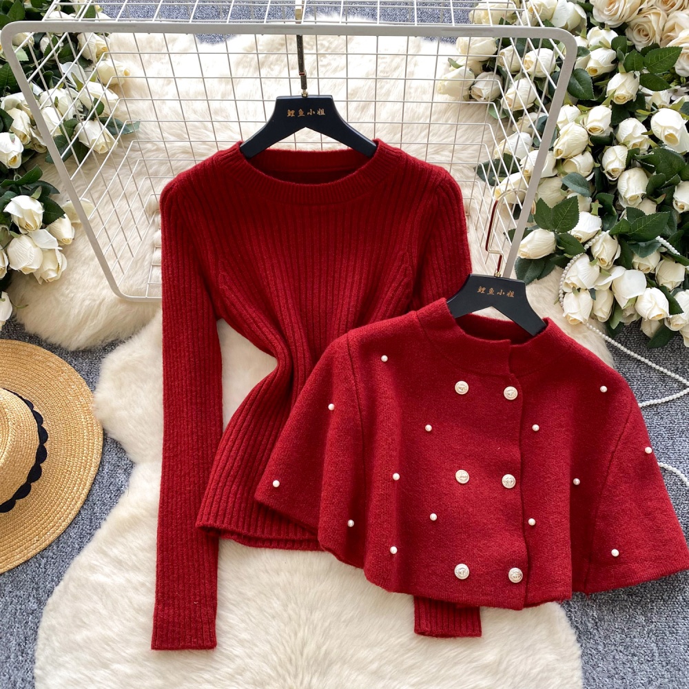 Double-breasted slim shawl beading cloak