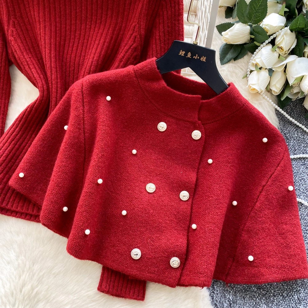 Double-breasted slim shawl beading cloak