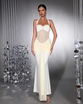 Gauze France style sexy dress splice yellow formal dress