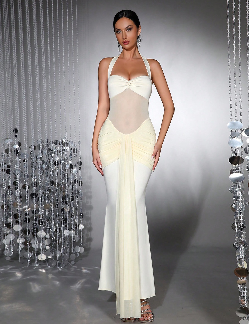 Gauze France style sexy dress splice yellow formal dress