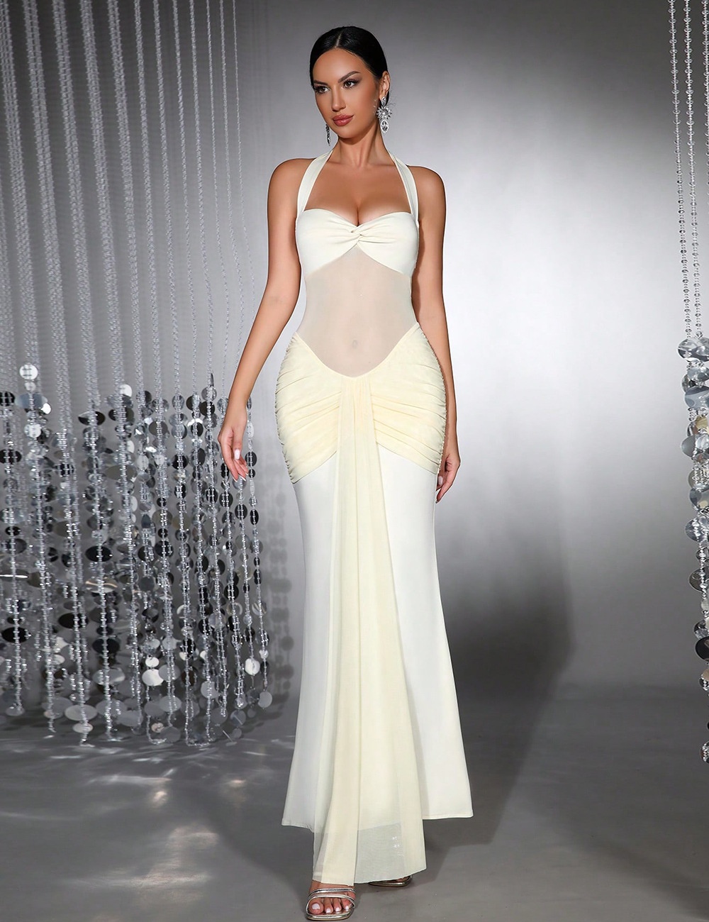 Gauze France style sexy dress splice yellow formal dress