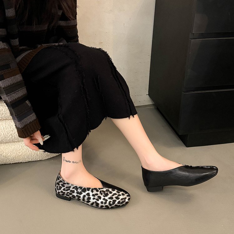 Lady square head peas shoes spring and autumn shoes