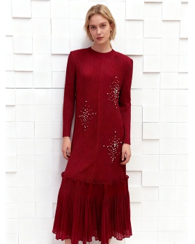 Lotus leaf edges loose beading fold dress