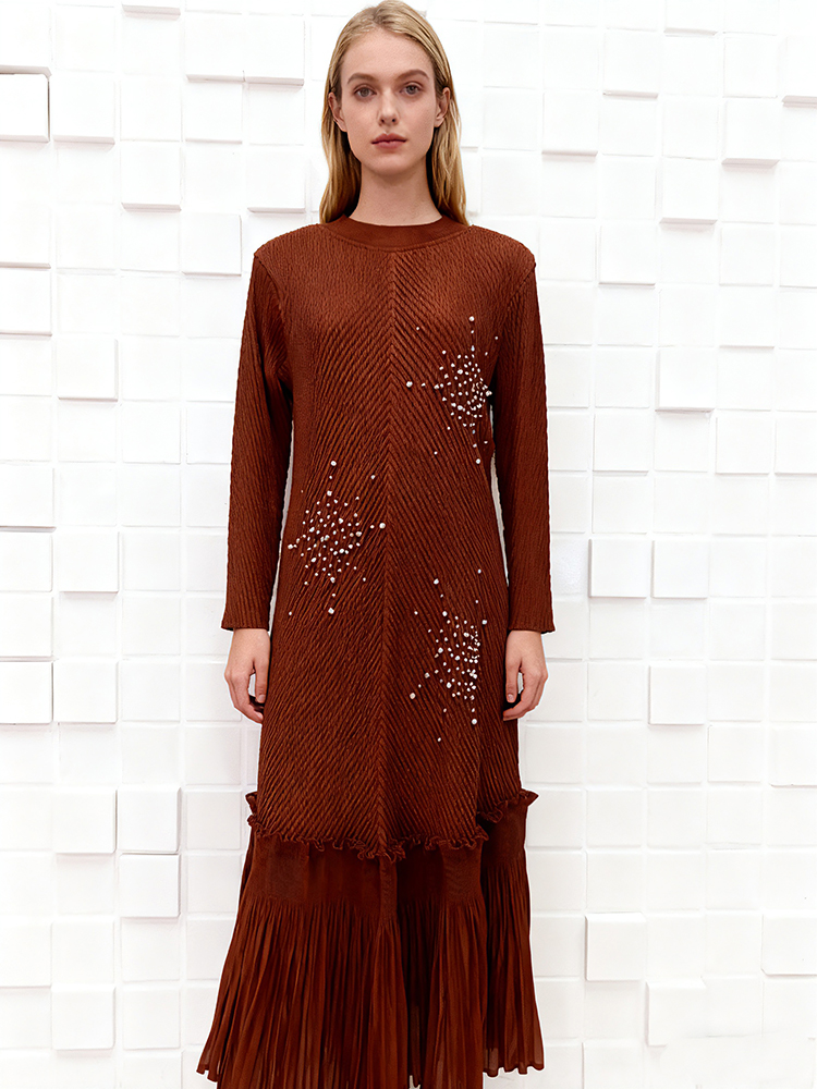 Lotus leaf edges loose beading fold dress