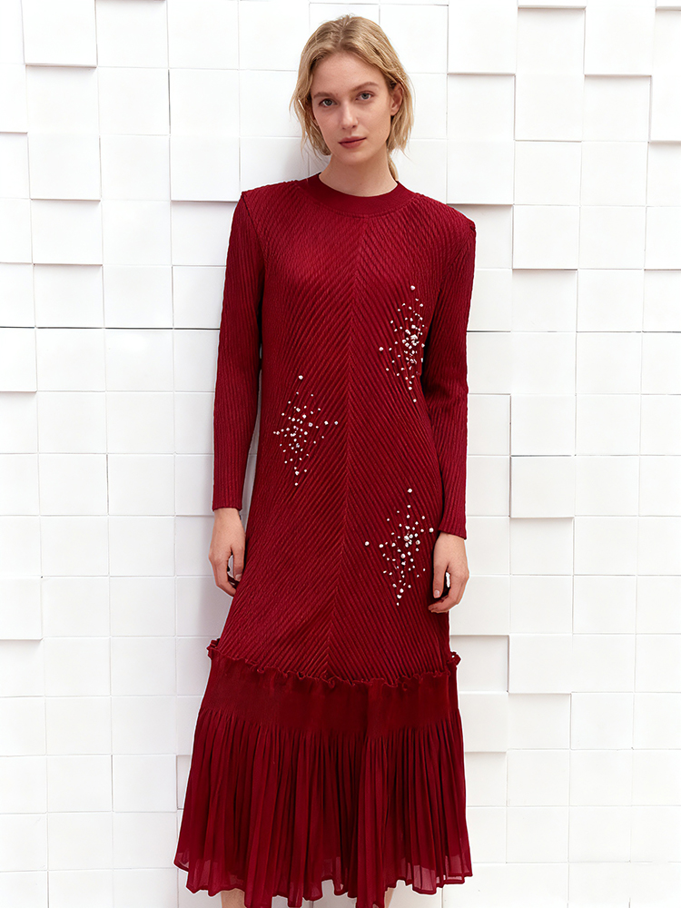 Lotus leaf edges loose beading fold dress