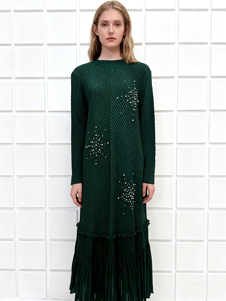 Lotus leaf edges loose beading fold dress