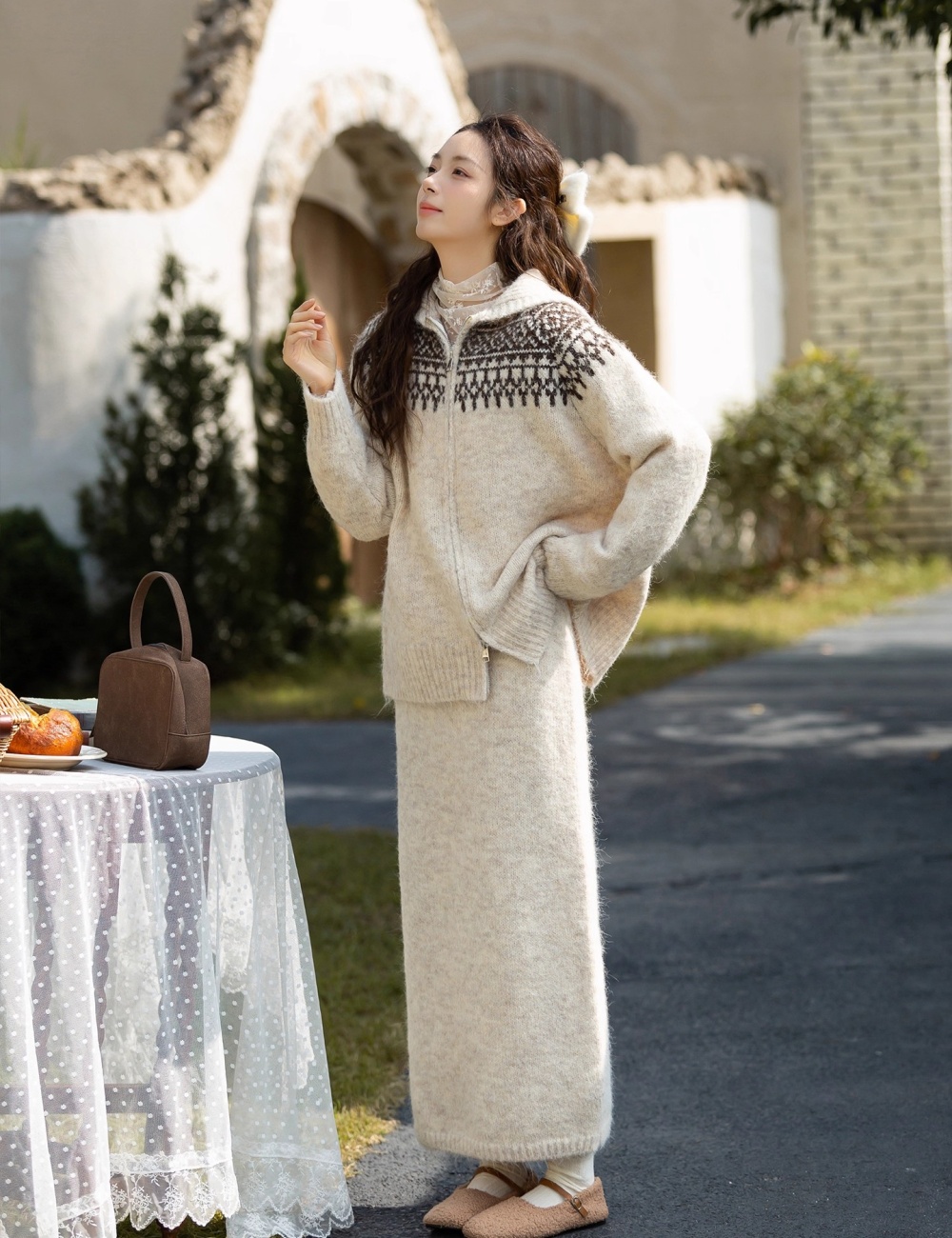 Knitted sweater skirt 2pcs set for women