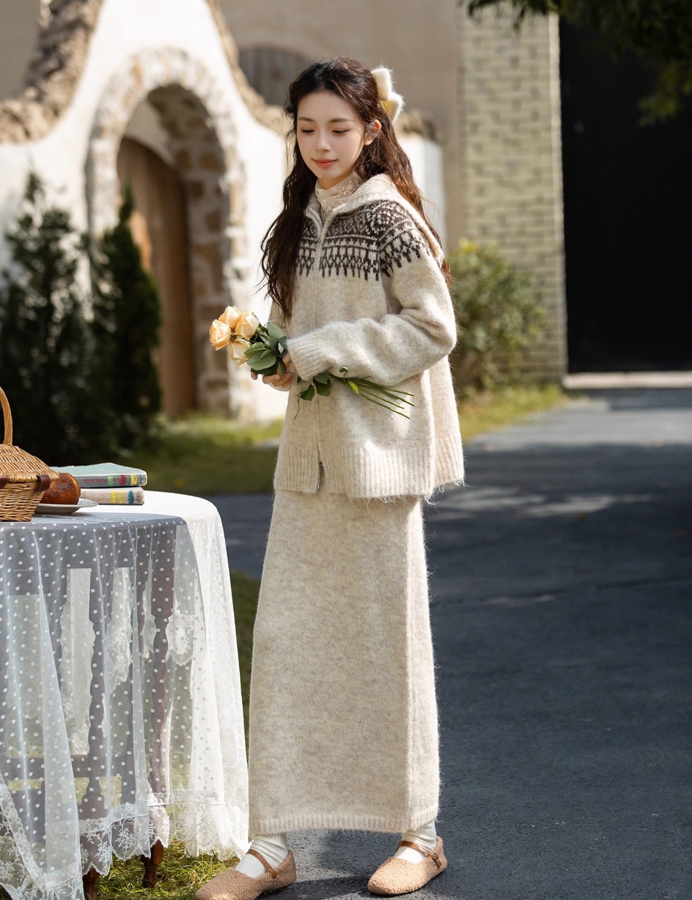 Knitted sweater skirt 2pcs set for women