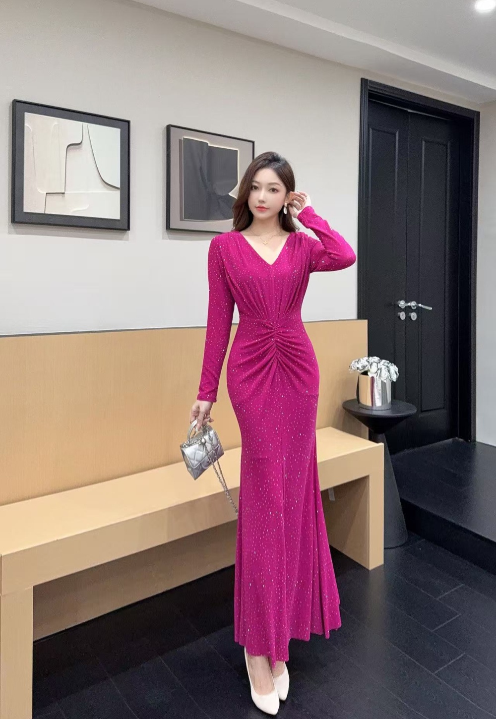 Package hip long sleeve long dress autumn slim dress