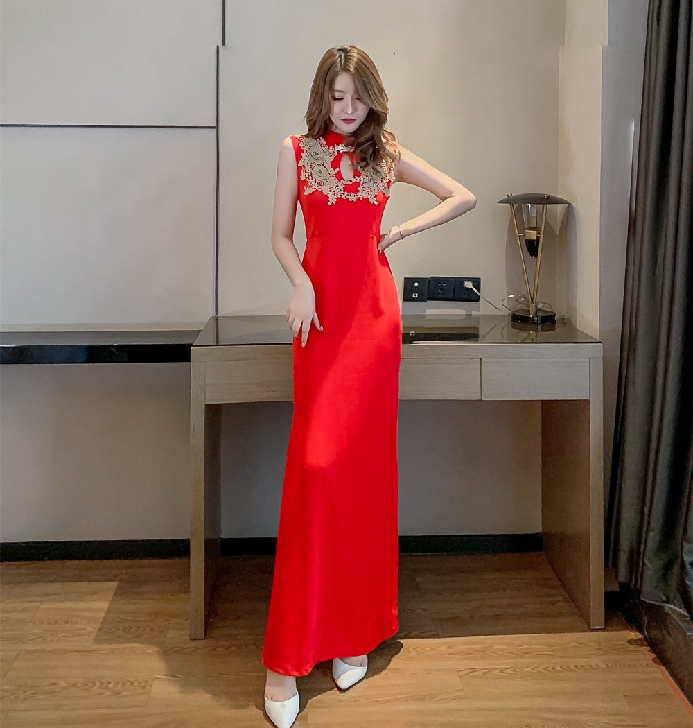 Embroidery package hip evening dress ladies dress