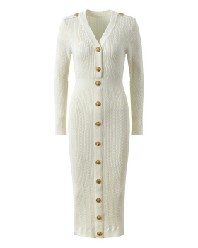 Autumn and winter metal buckles long knitted fashion slim dress