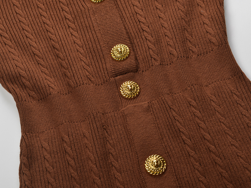 Autumn and winter metal buckles long knitted fashion slim dress