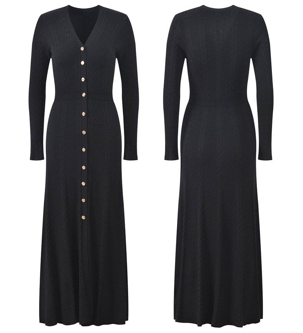 Long slim temperament long sleeve single-breasted dress