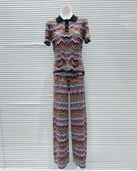 Fashion wide leg pants wave patterns T-shirt a set