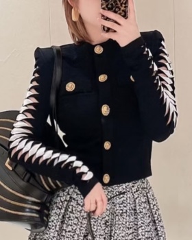 Metal buckles cardigan mixed colors coat for women