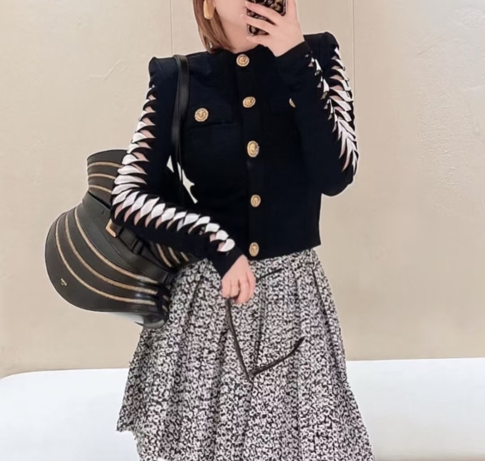 Metal buckles cardigan mixed colors coat for women