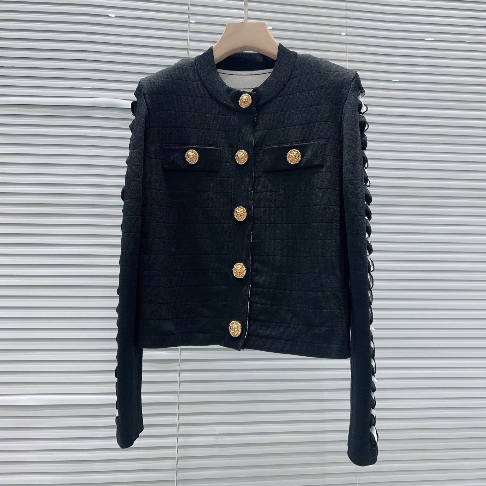 Metal buckles cardigan mixed colors coat for women