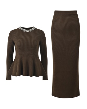 Diamond light luxury tops slim short skirt a set