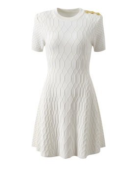 Quilted slim jacquard chanelstyle shoulder short sleeve dress
