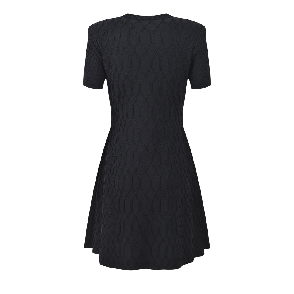 Quilted slim jacquard chanelstyle shoulder short sleeve dress
