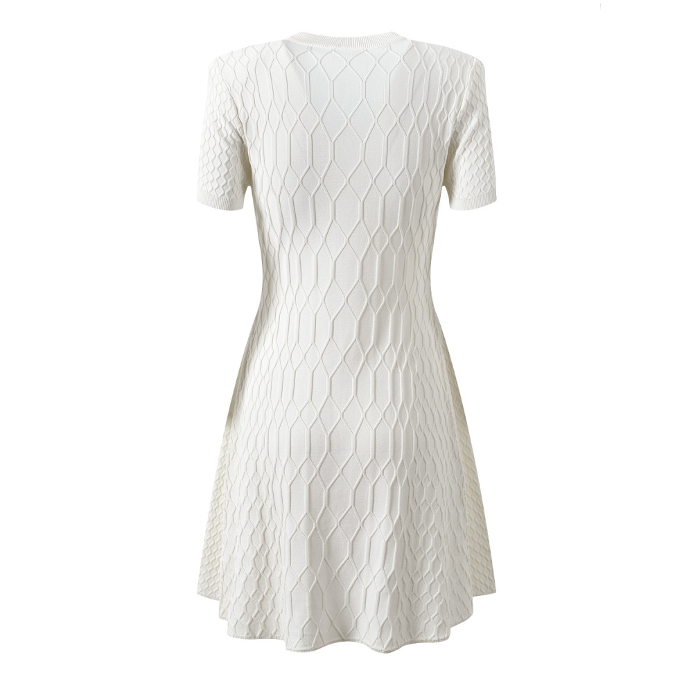 Quilted slim jacquard chanelstyle shoulder short sleeve dress