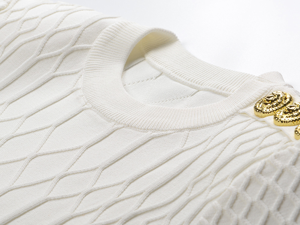 Quilted slim jacquard chanelstyle shoulder short sleeve dress