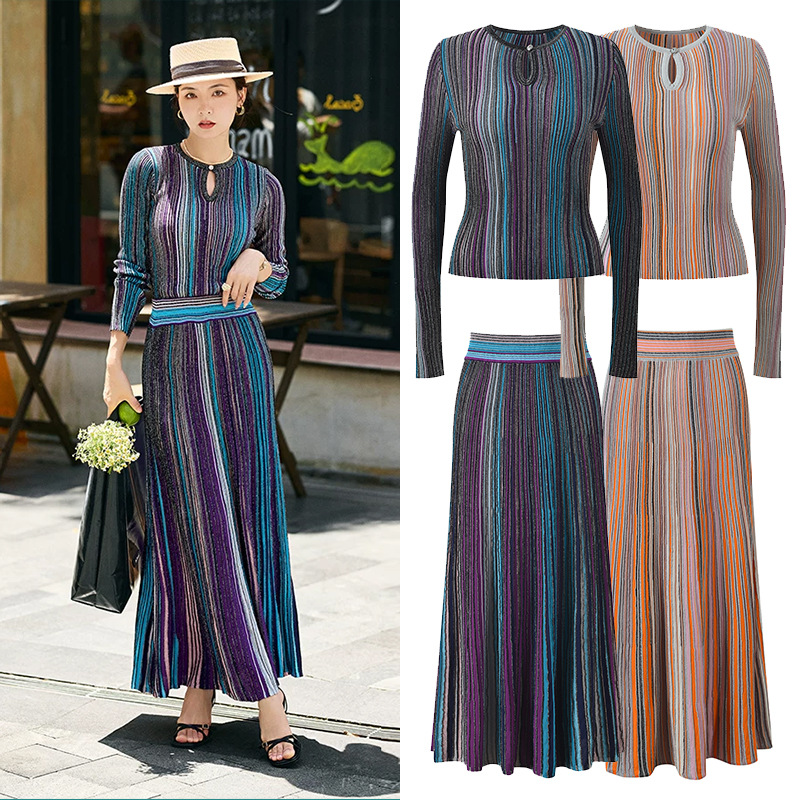 Temperament short skirt vertical stripes tops a set