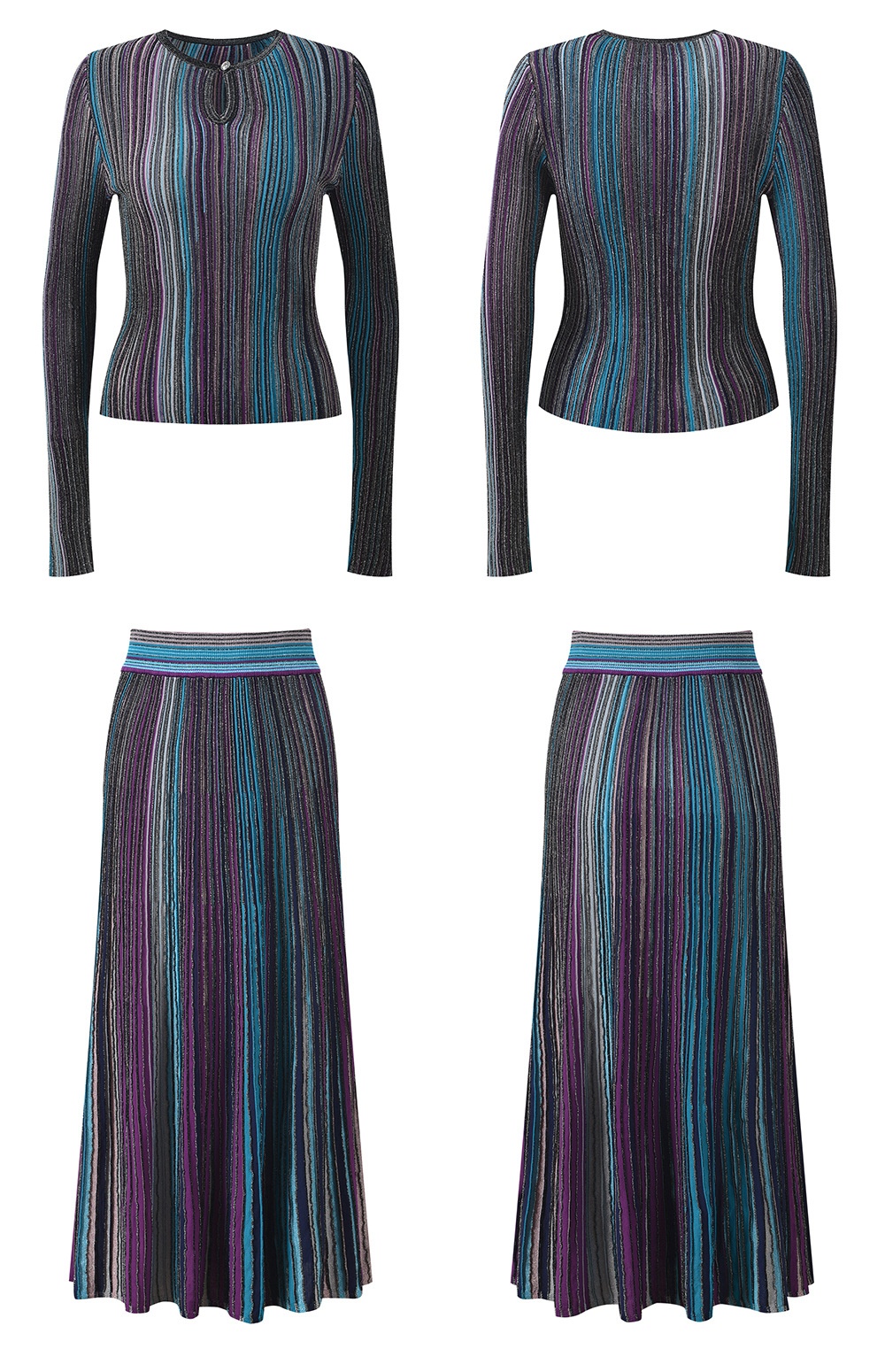 Temperament short skirt vertical stripes tops a set