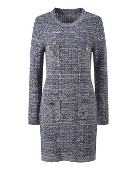 Plaid chanelstyle fashion round neck show young dress