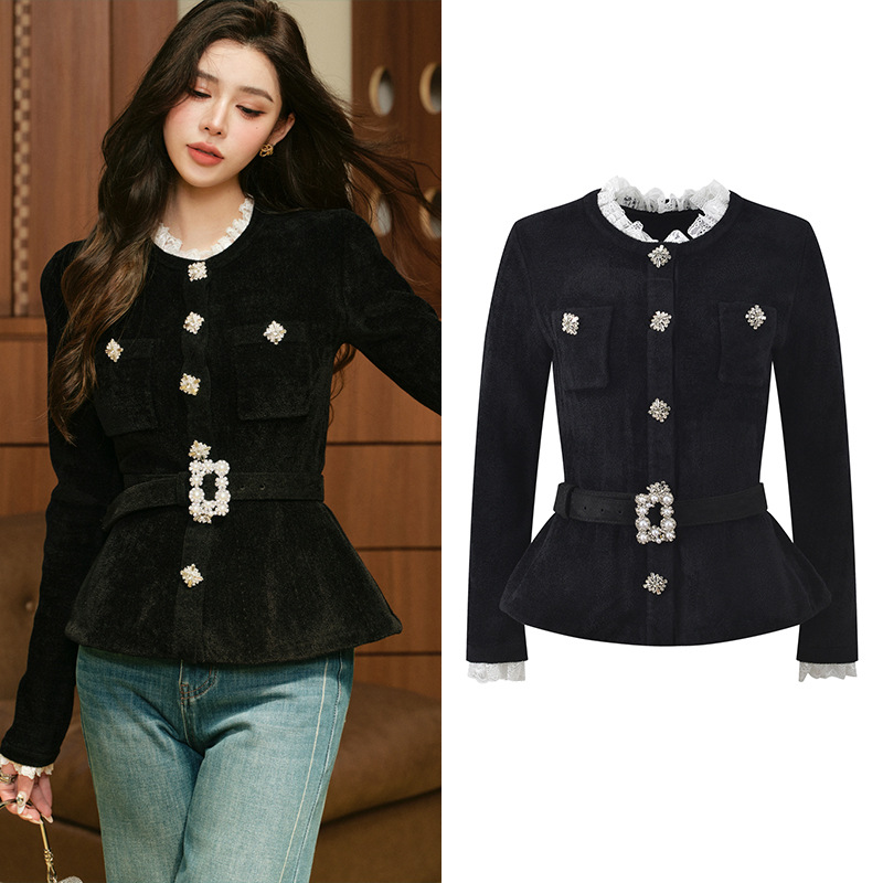 Buckle slim black tops temperament diamond belt