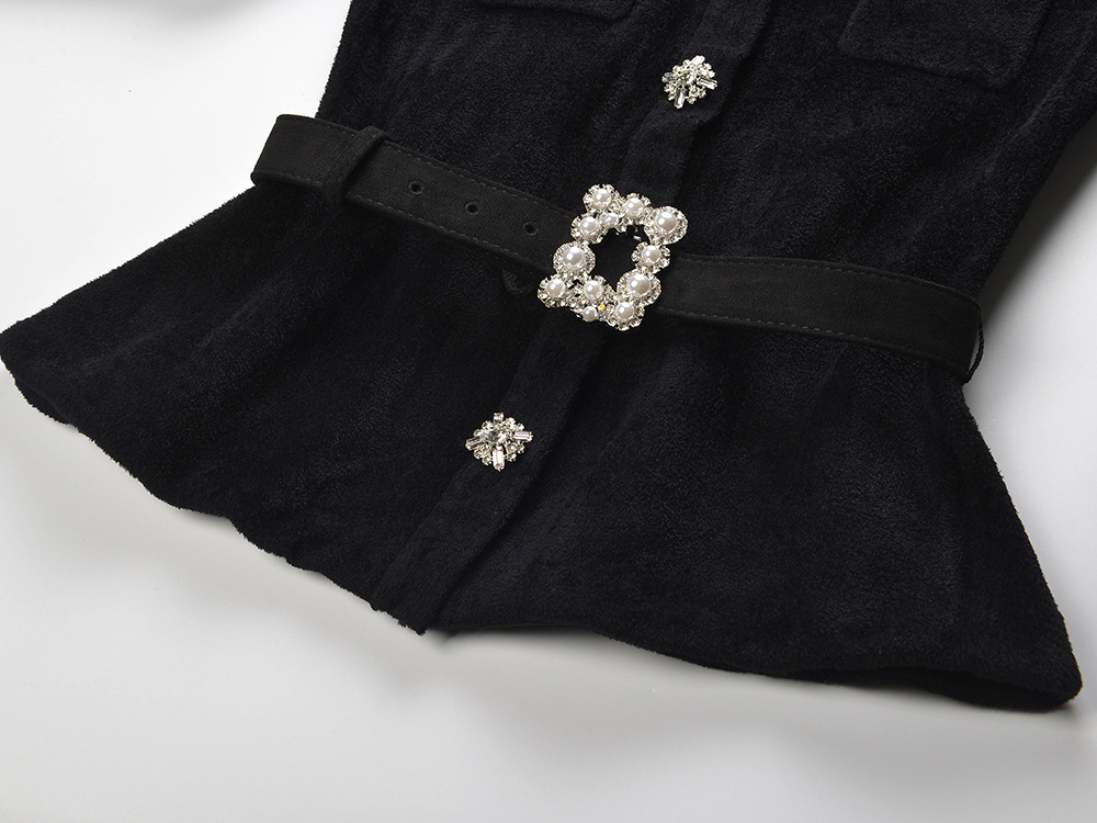 Buckle slim black tops temperament diamond belt