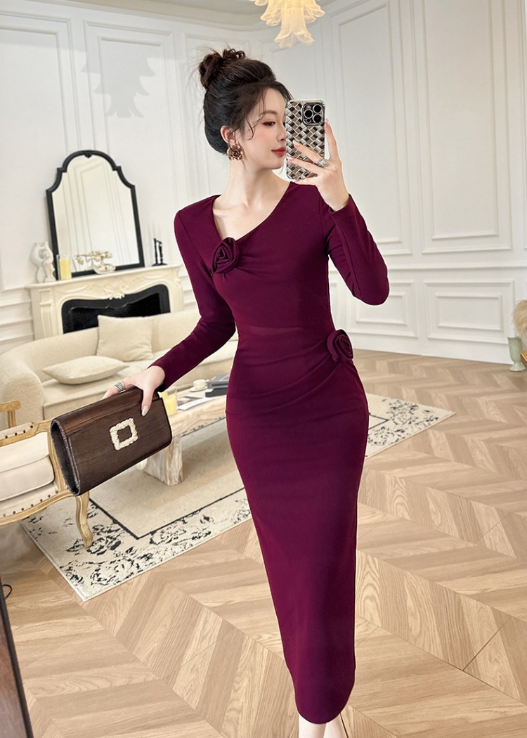 Pinched waist slim long dress package hip dress