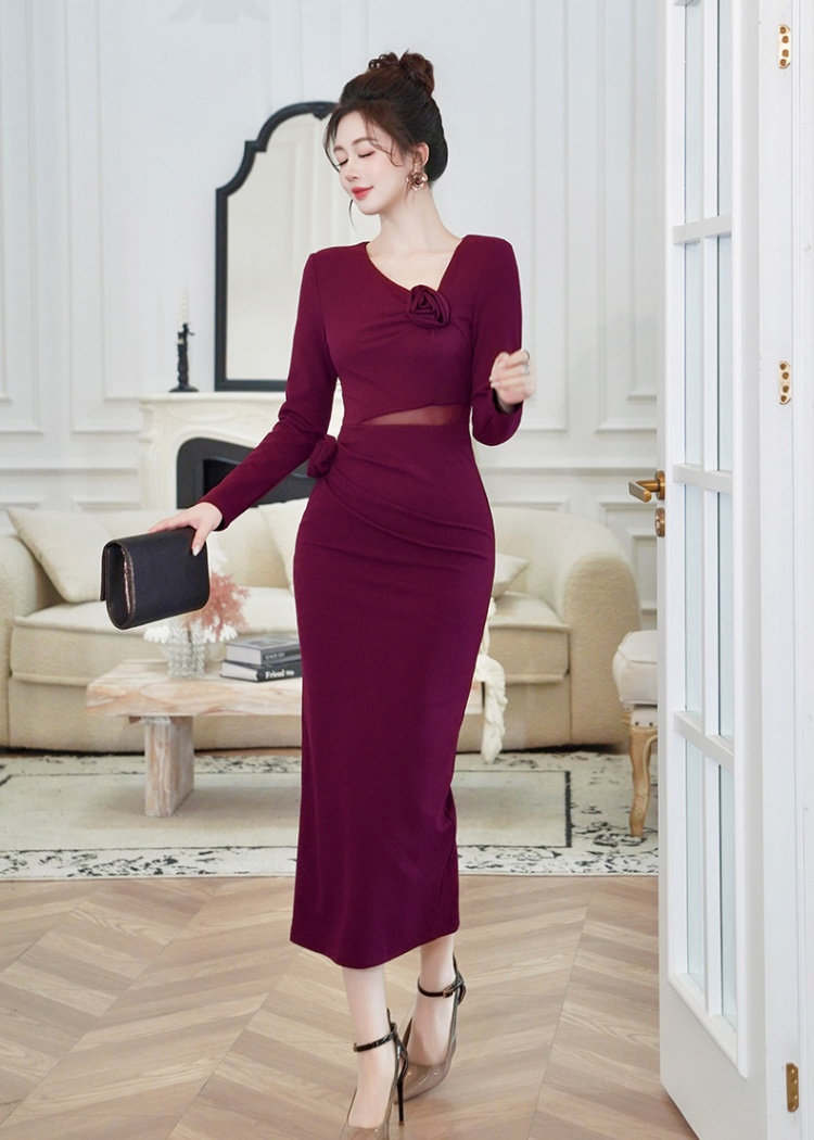 Pinched waist slim long dress package hip dress