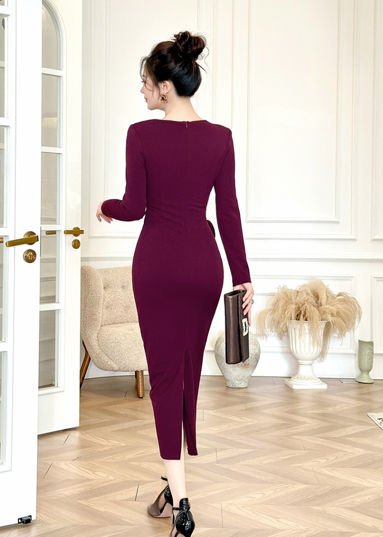 Pinched waist slim long dress package hip dress