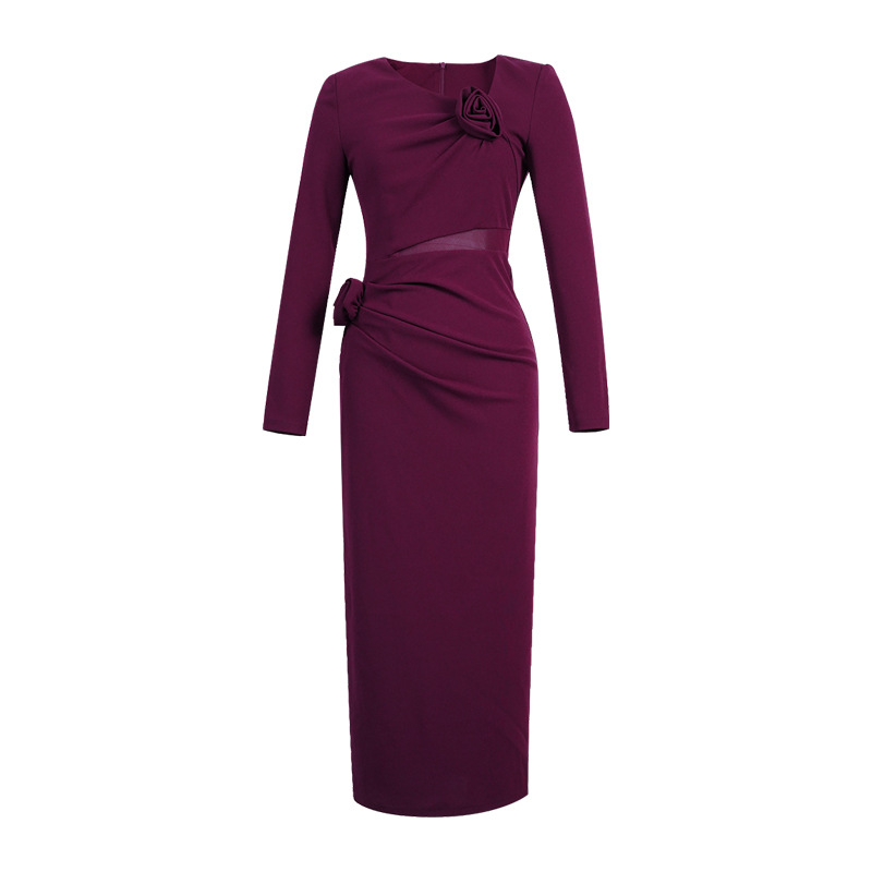 Pinched waist slim long dress package hip dress