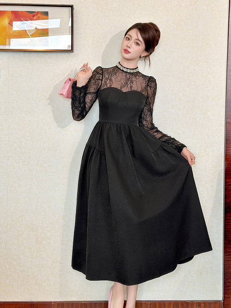 Slim rhinestone long dress autumn dress for women