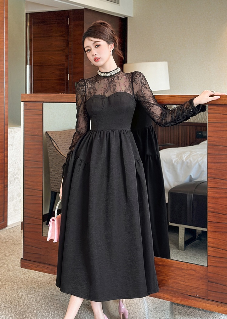 Slim rhinestone long dress autumn dress for women