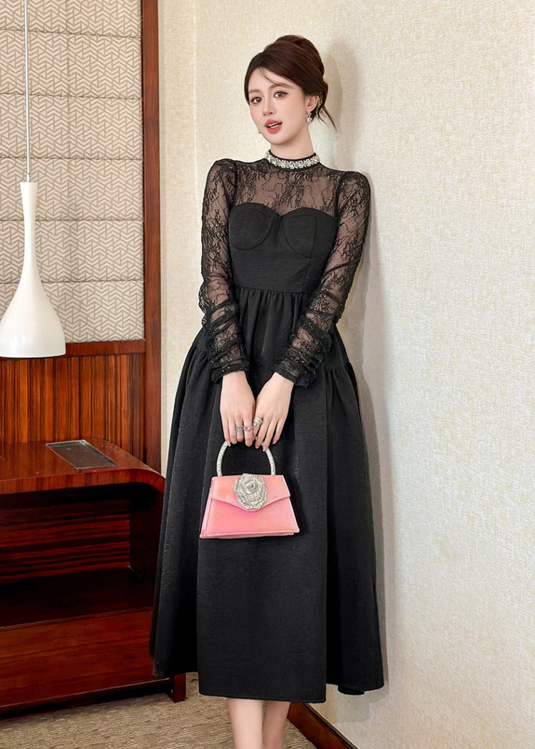 Slim rhinestone long dress autumn dress for women