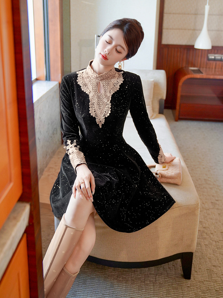 Thick and disorderly dress retro formal dress