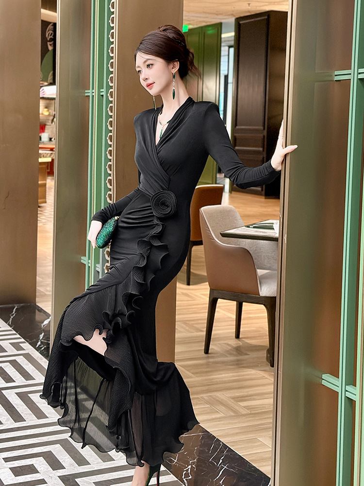 Pinched waist split France style dress for women