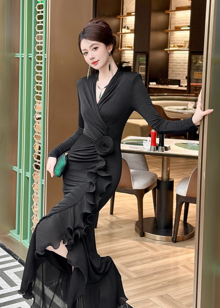 Pinched waist split France style dress for women