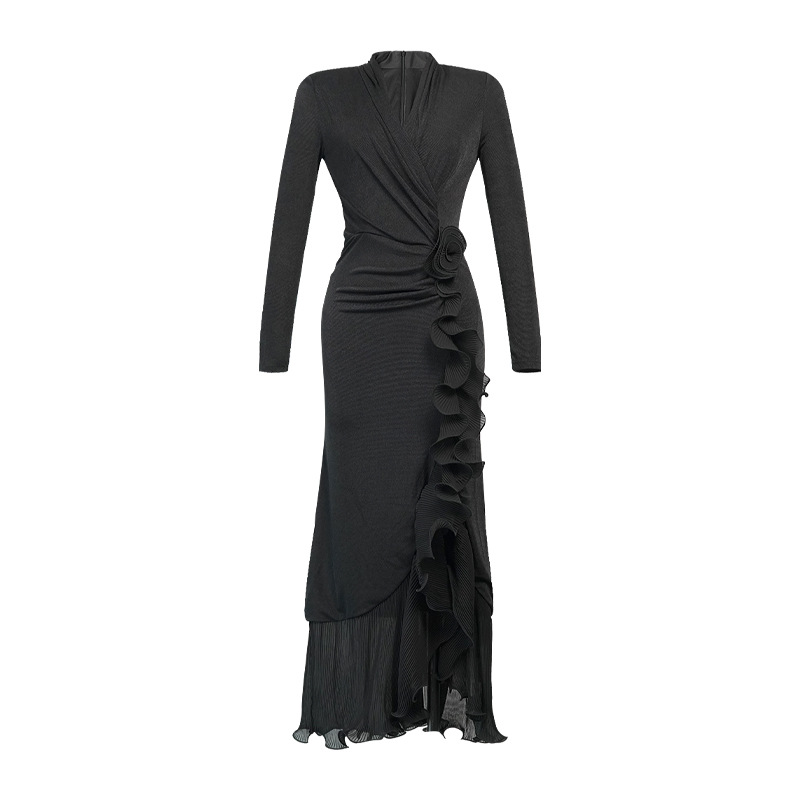 Pinched waist split France style dress for women