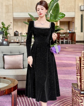 France style velvet big skirt dress for women